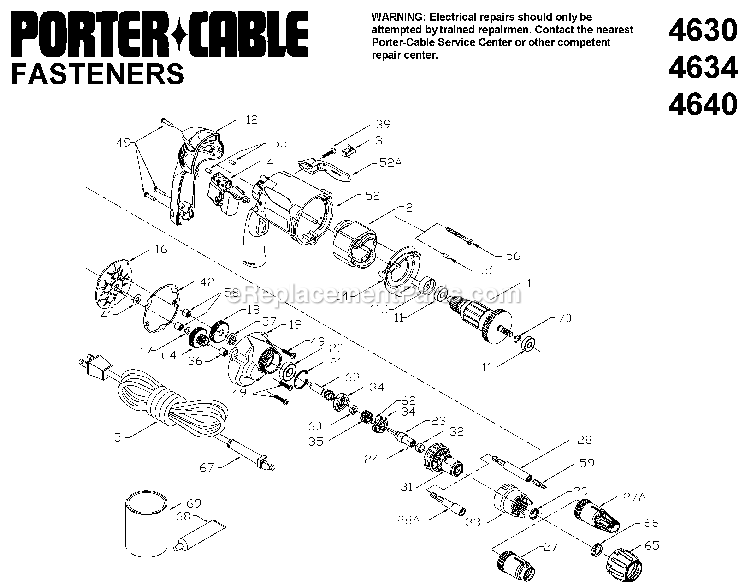 Porter Cable 4634 (Type 1) Screwdriver Power Tool Page A Diagram